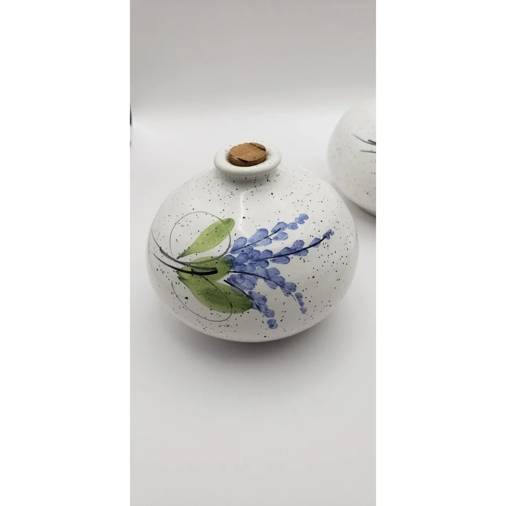 Set‎ of 3 Ceramic Bottles Lavender Design Cork Stopper Vases Home Decor